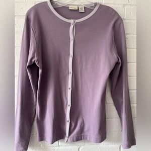 VIntagw Cherokee Lavender Cardigan Sweater Sz S Light Trim Preppy Minimalist